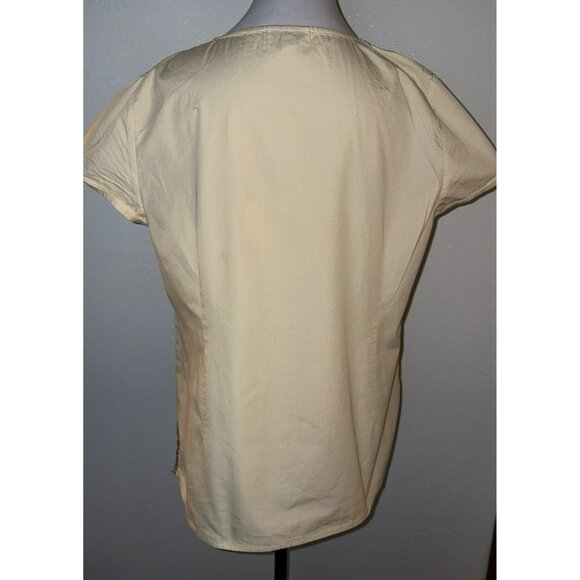 Charter Club Beige Cotton Embroidered Split Neck Top Size 14 - Picture 3 of 8